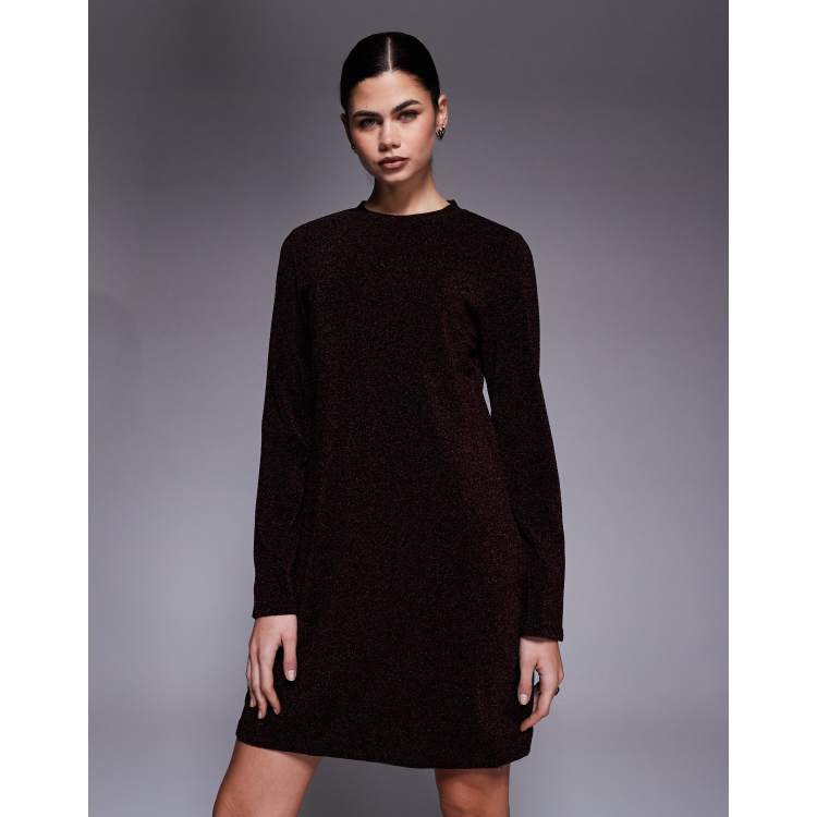 brown glitter long sleeve dress Eve Long Sleeve Sequin Mini Dress