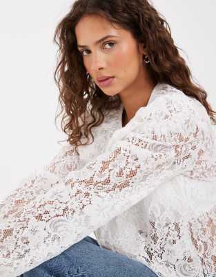 Object Long Sleeve Lace Blouse In White