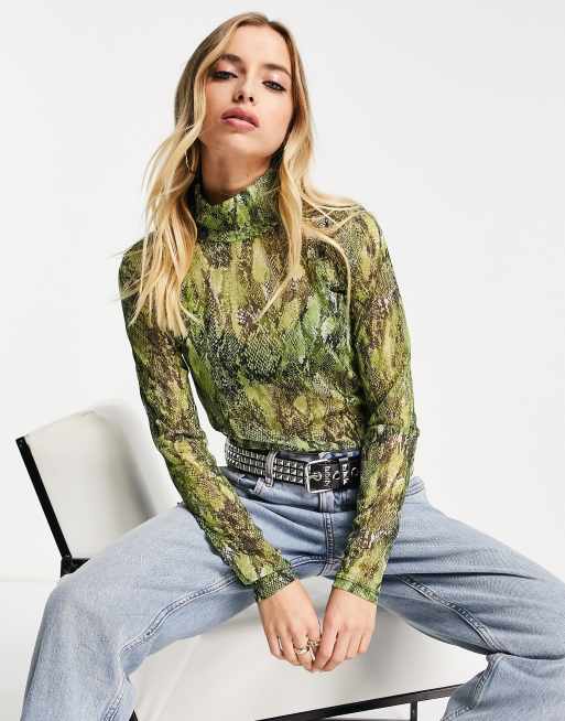 Long sleeve outlet snakeskin top