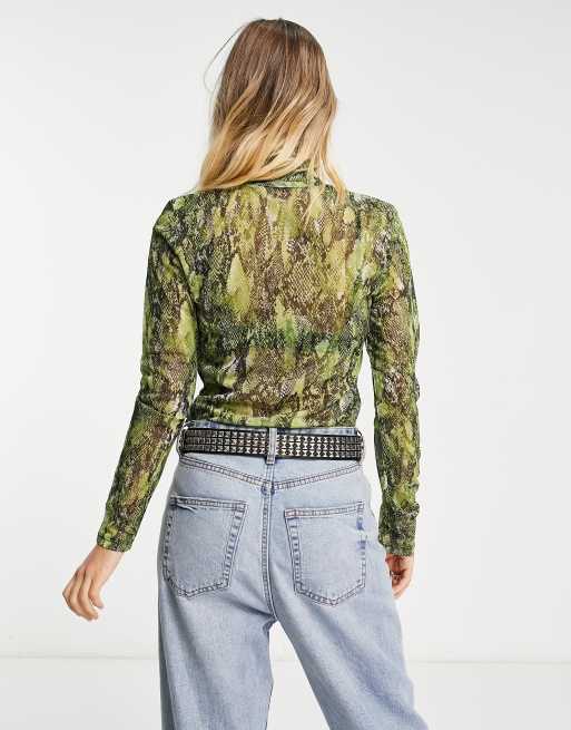 Object long sleeve mesh top in snake print | ASOS