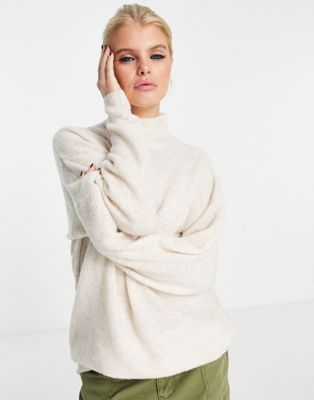 Object long sleeve oversized knitted jumper in beige