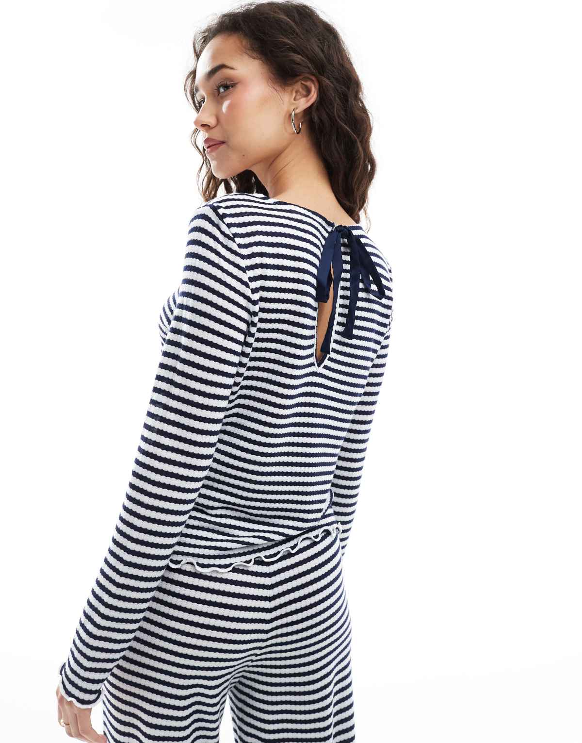 Object long sleeve ribbed jersey top co-ord in navy stripe