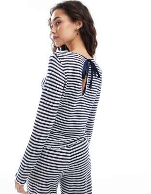 long sleeve ribbed jersey top in navy stripe - part of a set-Multi