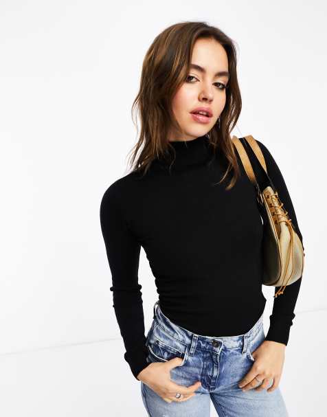 Object long sleeve roll neck knitted top in black - view 1