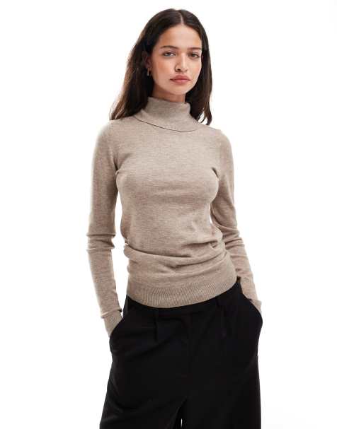 Object long sleeve roll neck knitted top in desert taupe - view 1