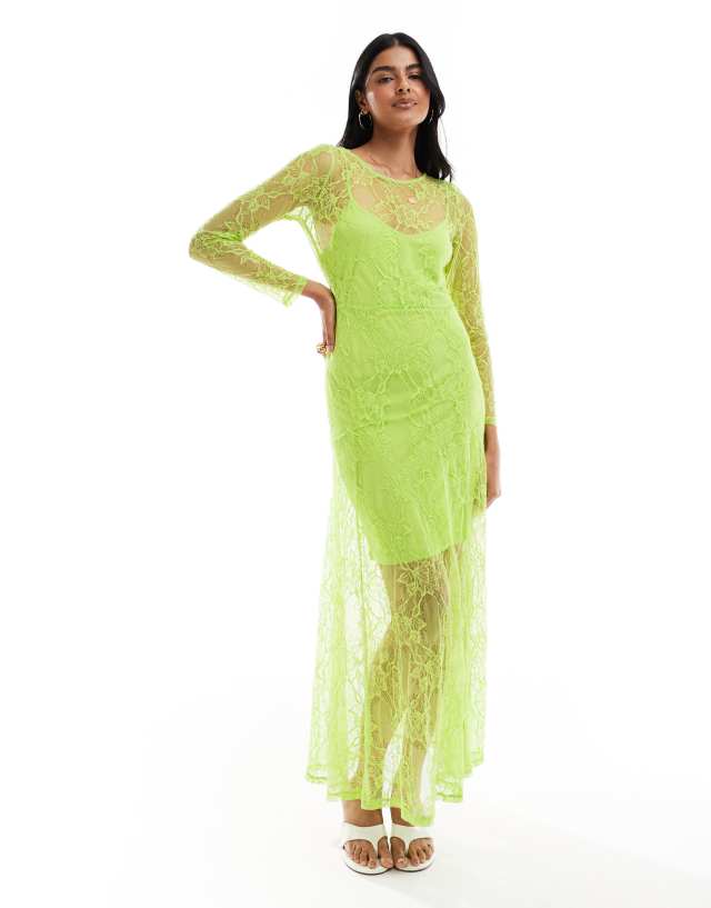 lime green see through dress Object long sleeve sheer lace maxi in flag: 25% OFF WITH CODE GRATEFUL