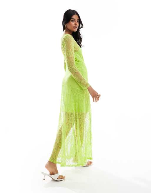 litsa maxi dress calista green Fit & Flare Lime Green Cotton Midi Dress