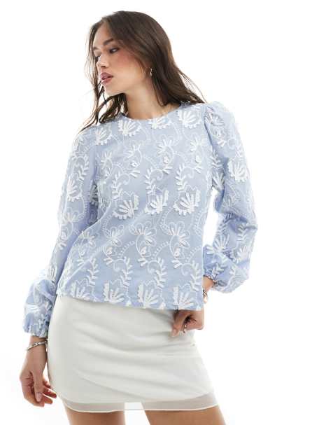 Object long sleeve top with applique in pale blue - view 1