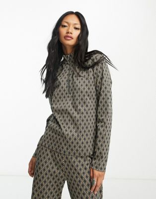 Object long sleeve zip neck top co-ord in geo print  - ASOS Price Checker