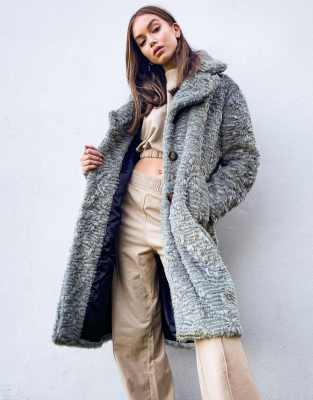 textured faux shearling coat