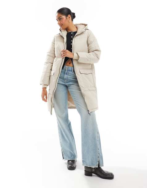 Object longline hooded puffer jacket in silver grey - view 1