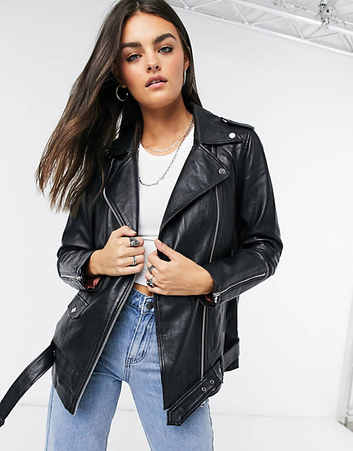 Object longline leather jacket in black | ASOS