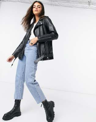 object longline leather jacket