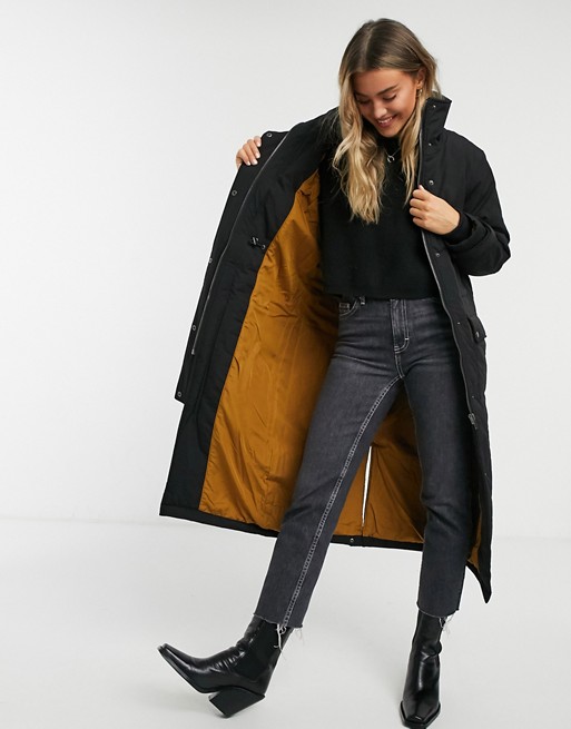 Object longline quilted coat in black