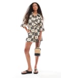 [Object] Object loose shorts in mono tile print (Part of a set)-White 36 SANDSHELL BLACK