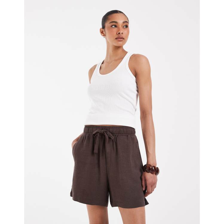 Object loose tie waist linen touch shorts in chocolate | ASOS