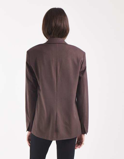 Object losvallende blazer in chocoladebruin, 4 van 4