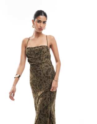 Object Low Cross Back Maxi Slip Dress In Green