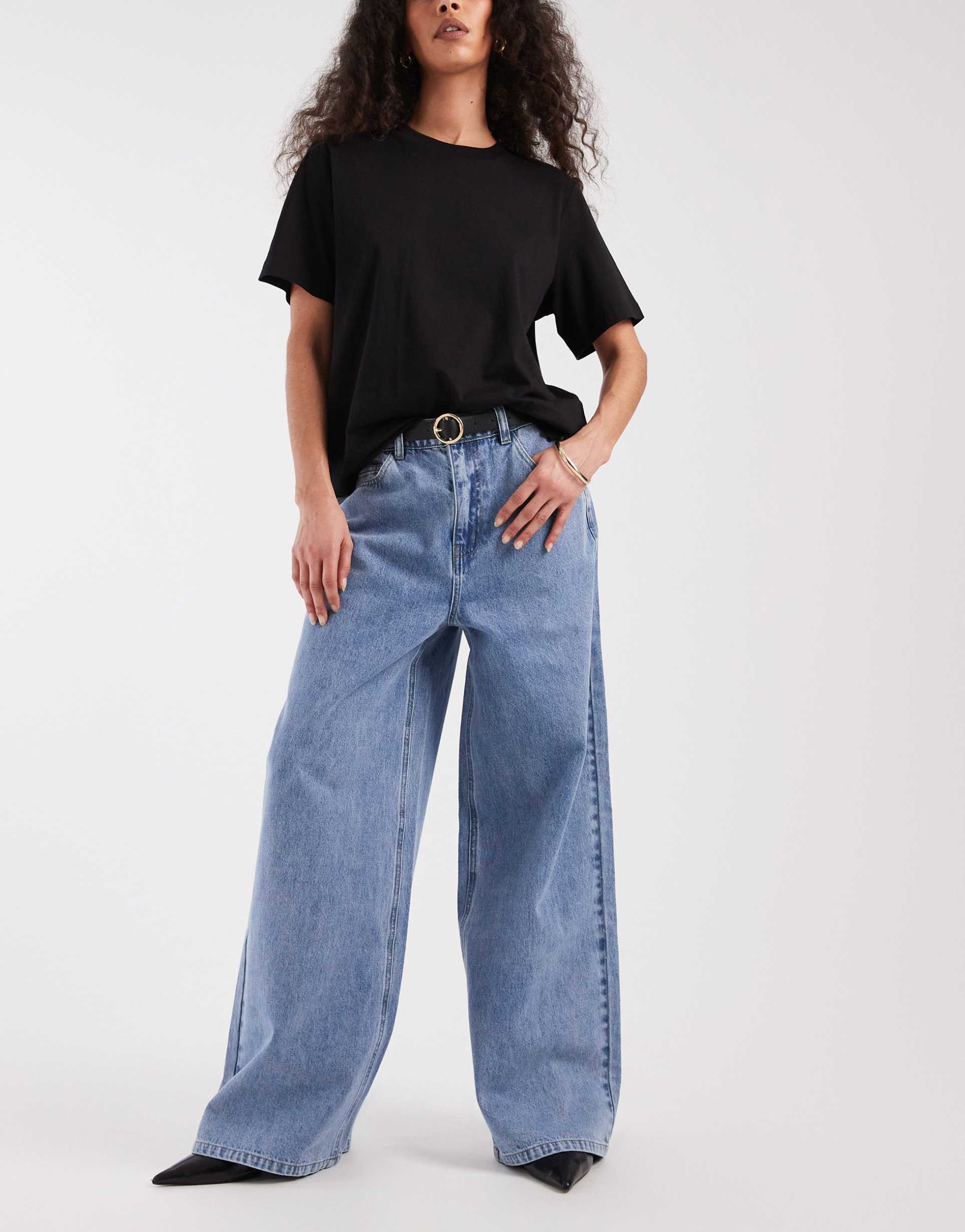 object luca mid rise wide leg loose jeans in light blue wash