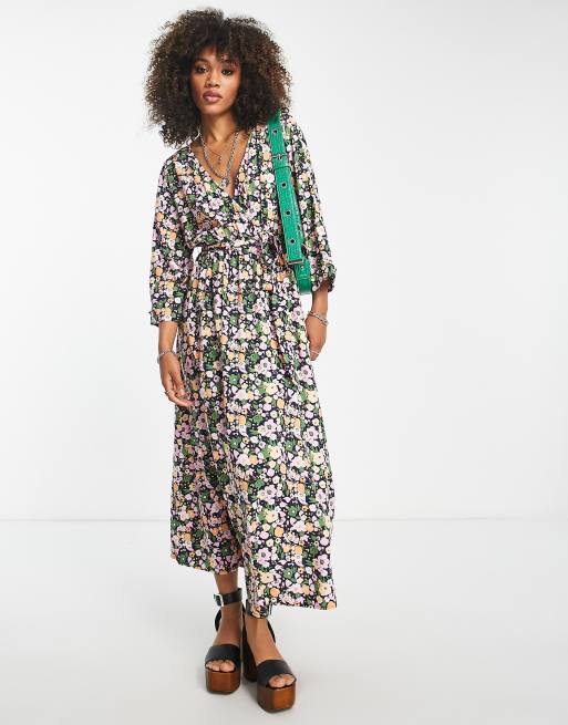 Object - Lulu - Smock-midikjole med blomsterprint
