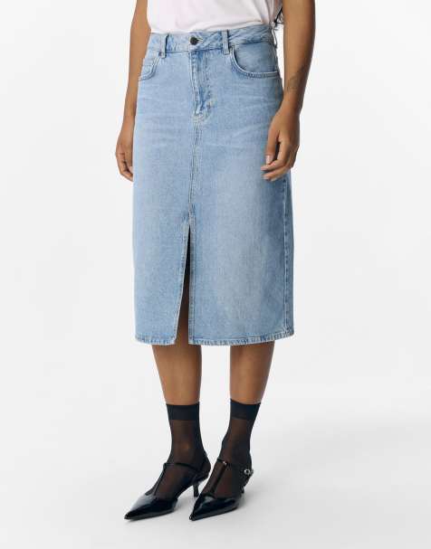 Object - Lyseblå midinederdel i denim - view 1