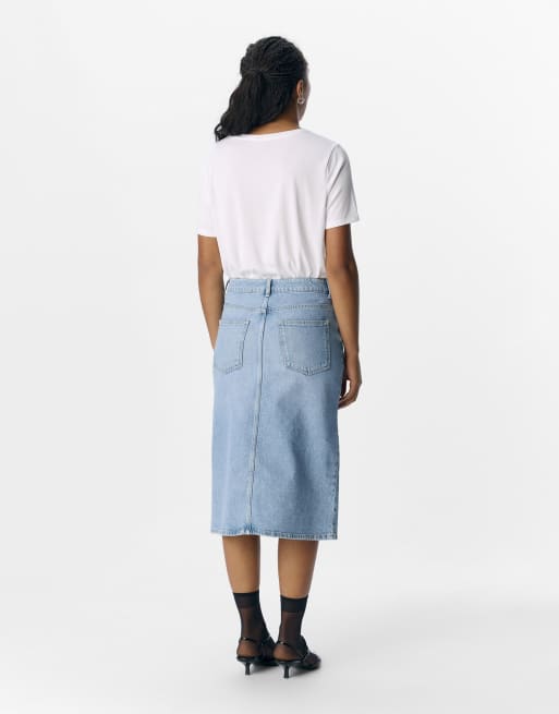 Object - Lyseblå midinederdel i denim, 4 af 4
