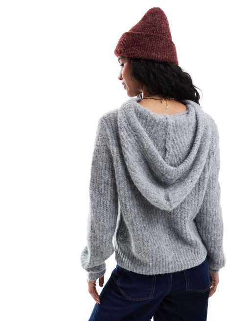 Object chunky ribbed hooded jumper in light grey