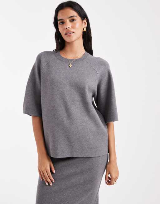 Object - Maglione a maniche corte strutturato grigio in coordinato 