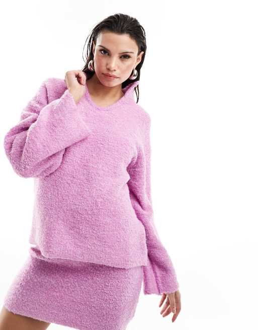 Object - Maglione lavorato rosa polvere in maglia morbida in coordinato, 2 di 4