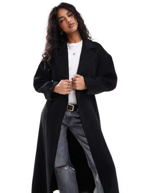 Object Manteau oversize en laine mélangée à ceinture Noir ASOS