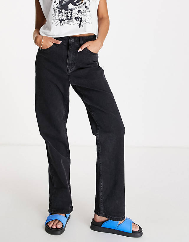 Object - marina high waist straight denim jeans in black