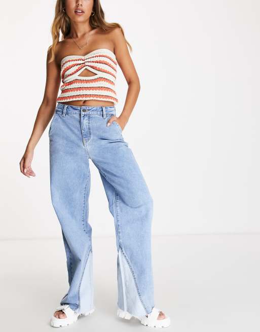 Object - Marine - Blå jeans i denim med ben med vidde