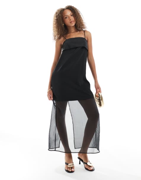 Object - Maxi-jurk met doorschijnende zoom in zwart - view 1