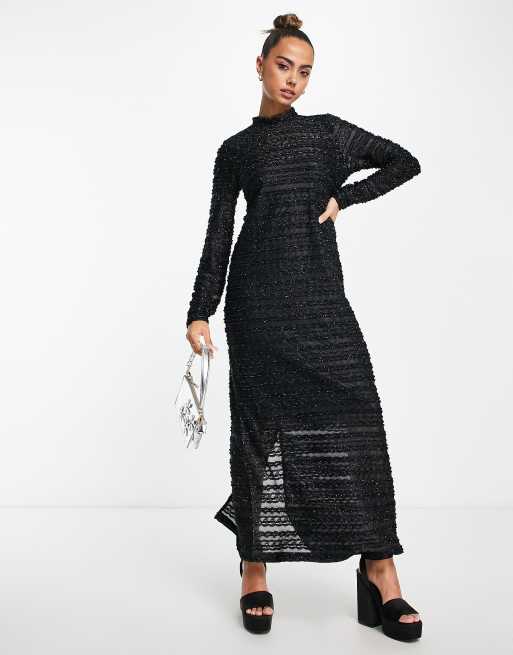 Object Maxi jurk met getextureerde details in zwart