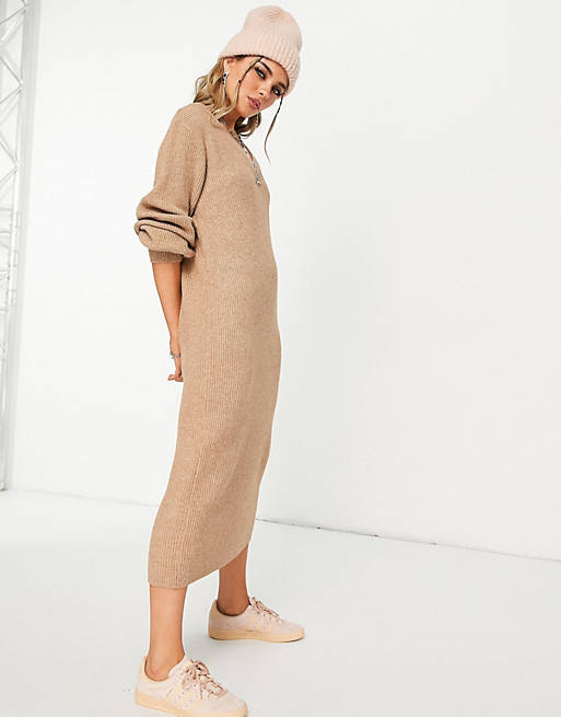 Object maxi knitted jumper dress in brown