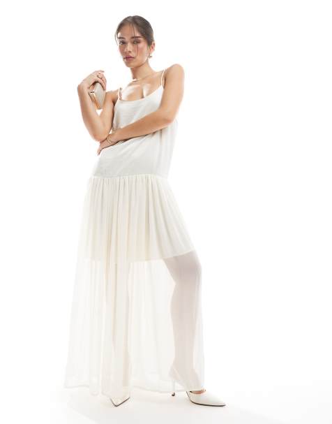 Object – Maxi-Trägerkleid aus Tüll in Wollweiß - view 1