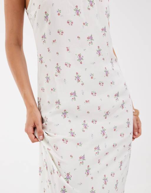 Object maxikjole med cami og småblomstret print i hvid, 3 af 4