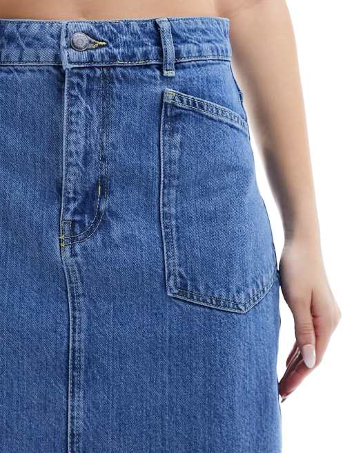 Object – Mellanblå maxikjol i denim med dubbelt midjeband, 5 av 5