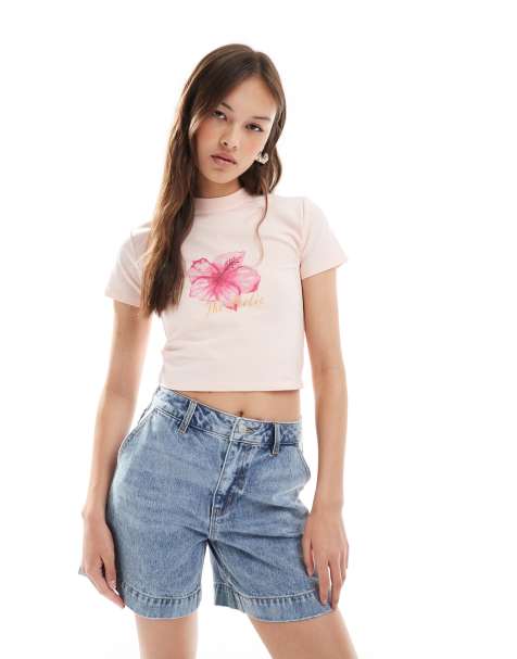 Object – Mellanblå, vida jeansshorts med vintage tvätt - view 1