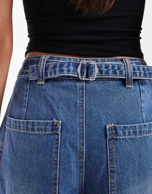 Object - Mellemblå forvaskede og højtaljede denimshorts med løs pasform, 3 af 5