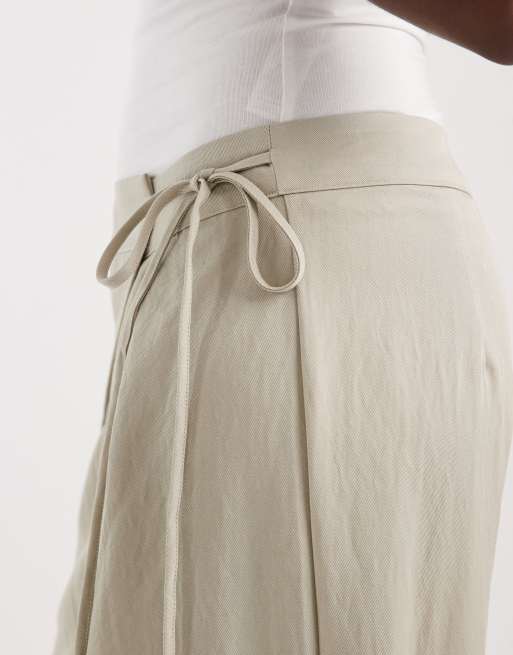 Object Mid-Rise-Hose mit Wickeldetail und weitem Bein in Salbeigrün, 4 von 5