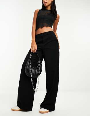 mid rise pull on smart pants in black