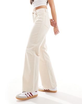 Object mid rise twill wide leg jeans in cream