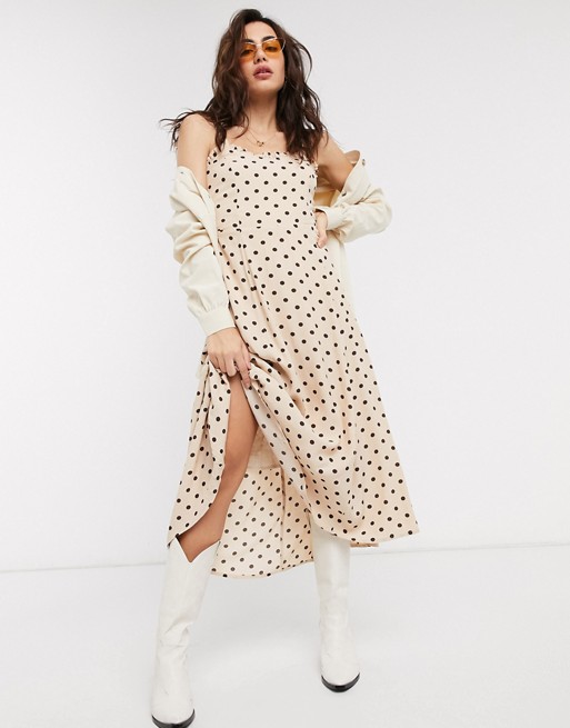 Object midi dress in cream polka dot
