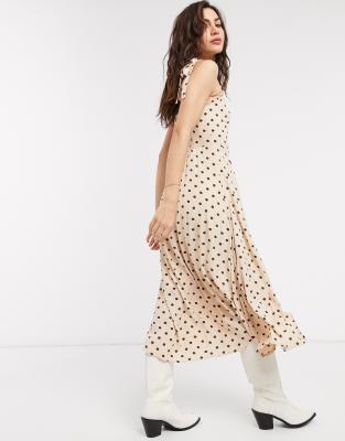 cream polka dot midi dress