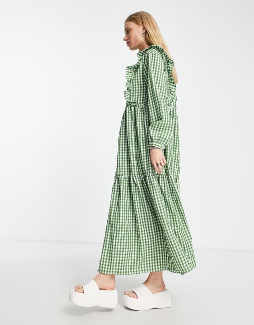 Object midi dress with frill detail in green gingham, 2 of 4
