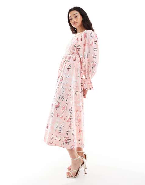 Object – Midi-Hängerkleid in Rosa mit Fisch-Print in Vintage-Waschung - view 1