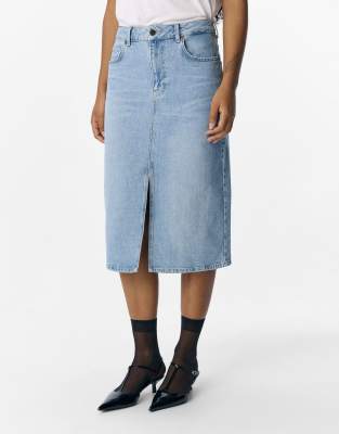 Object - Midi-Jeansrock in Light Blue Denim 1-Blau