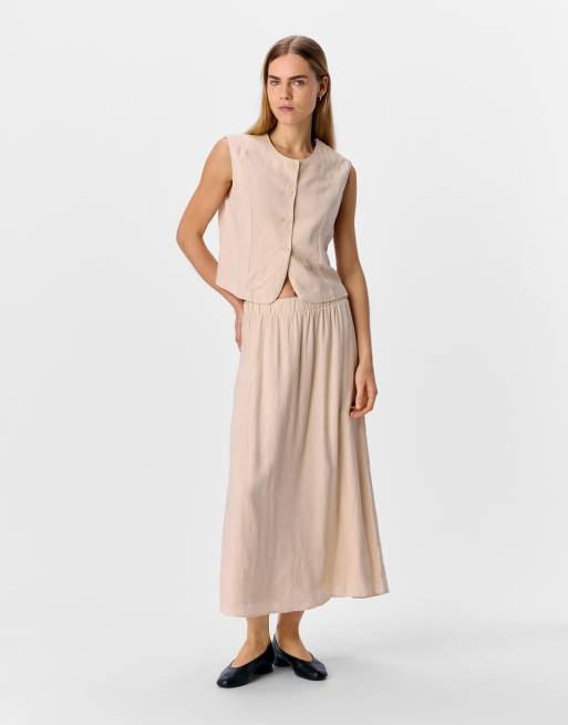 Object - Midi rok in zandkleur