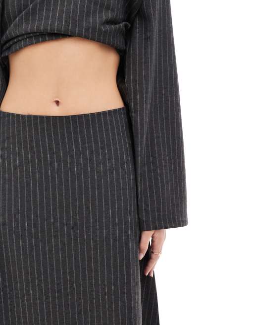 Object - Midi volumerok in grijze krijtstreep, deel van co-ord set, 5 van 5
